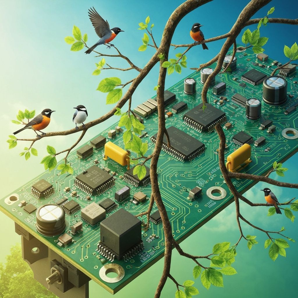 Smart technology meeting nature - circuit board with natural elements